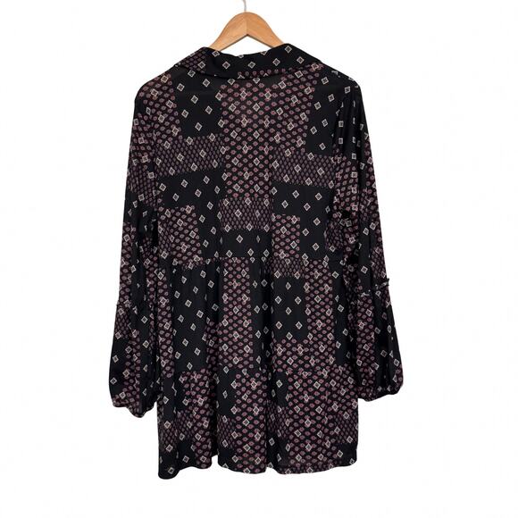 Style & Co Black & Pink Boho Patchwork Print Long Sleeve Tunic Top L - Picture 3 of 7